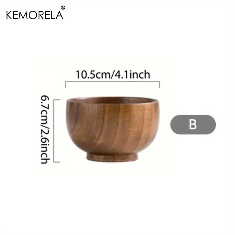 Natural Teak Wood Round Soup & Rice Bowl (2 Sizes, Set Options)
