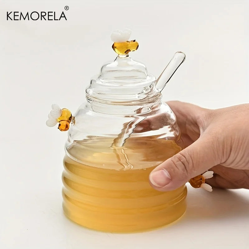 Glass Beehive Honey Jar with Dipper & Lid