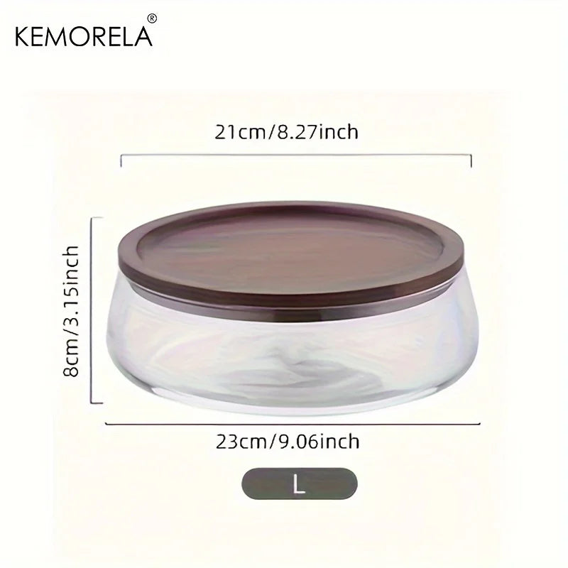 Large Clear Glass Bowl with Walnut Wood Lid