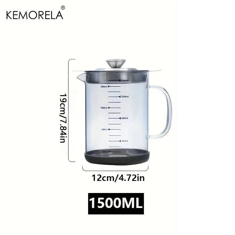 Large Glass Measuring Pitcher with Scale & Stainless Steel Lid (500ml–1.5L)