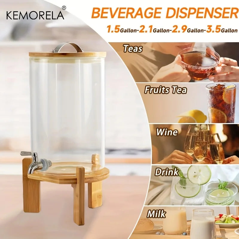 Glass Drink Dispenser with Bamboo Stand & Spigot (3.5L/5L)