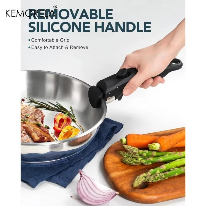 Stainless Steel Frying Pan Set with Detachable Handle (3-Piece: 20/24/28cm)