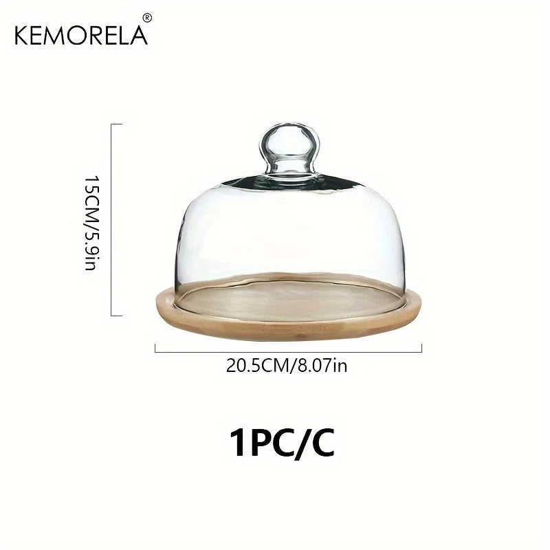 Wooden Cake Stand with Glass Dome Cover