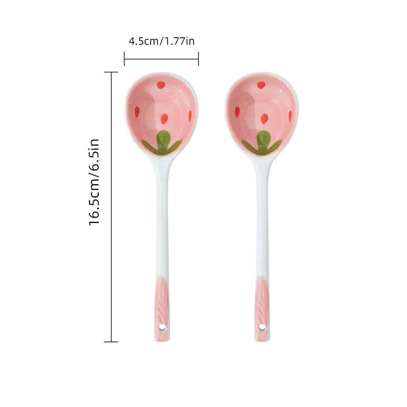 Hand-Painted Strawberry Ceramic Soup Ladle (Set of 5)