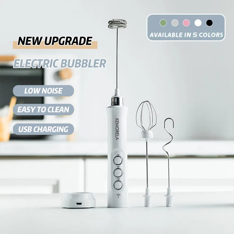 USB Rechargeable Electric Milk Frother with 3 Attachments