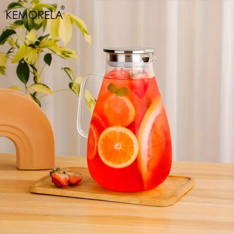 Glass Water Pitcher with Stainless Steel Lid