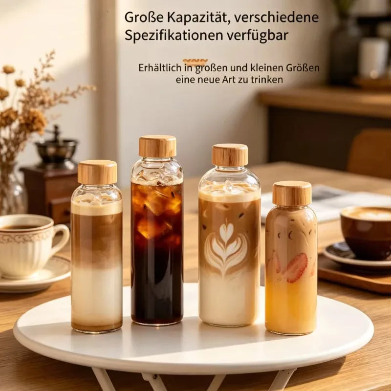 Glass Drink Bottle with Bamboo Lid