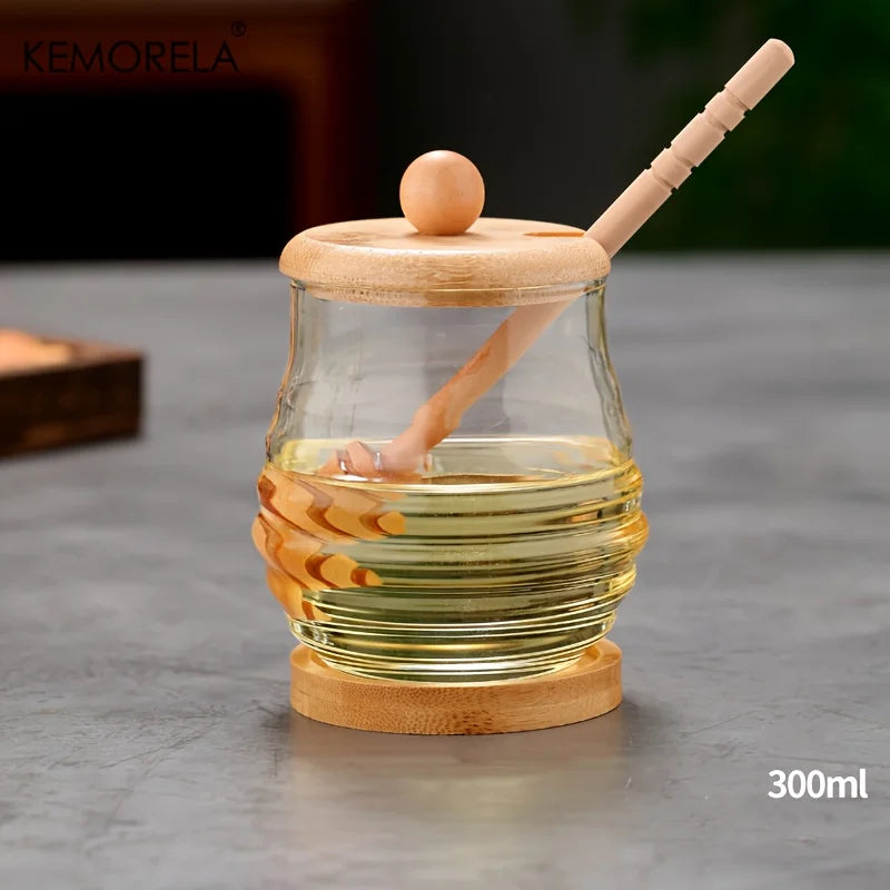 Glass Honey Jar with Bamboo Lid & Dipper