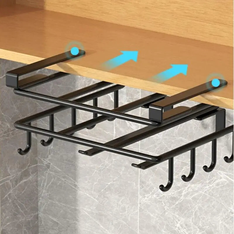 Under-Cabinet Kitchen Shelf with Hooks