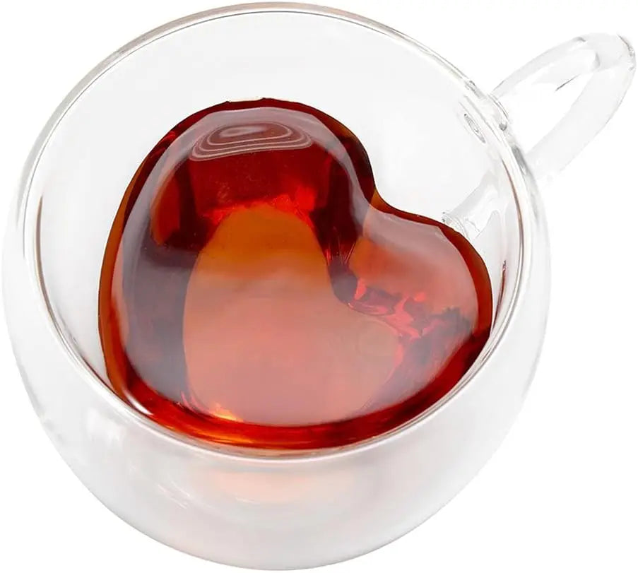 Double-Wall Heart-Shaped Glass Cup with Handle (Set of 4, 80ml)