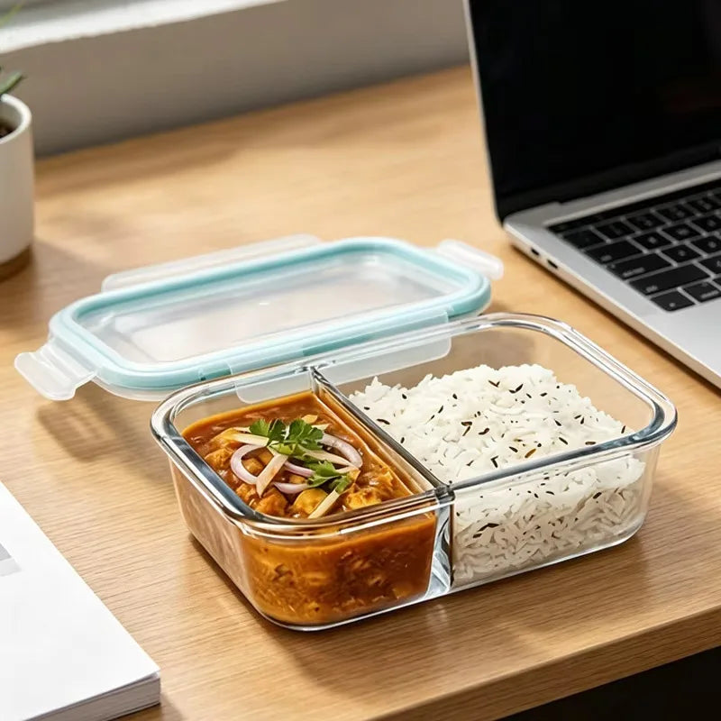 Glass Lunch Box with Divider & Locking Lid