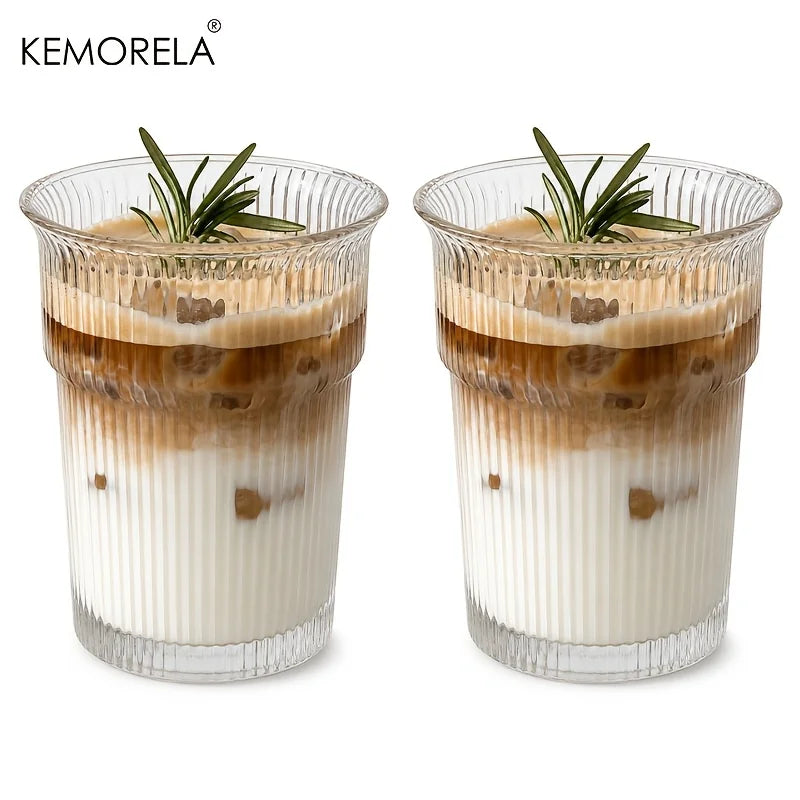 Ribbed Wide-Mouth Glass Coffee Cup (2pcs)