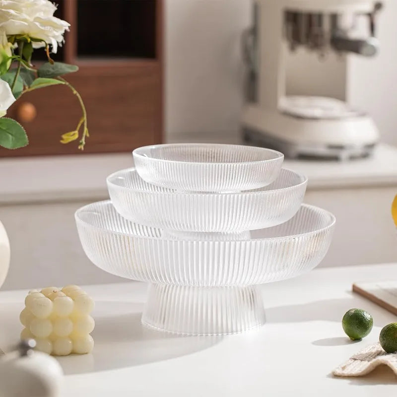 Ribbed Glass Footed Fruit Bowl