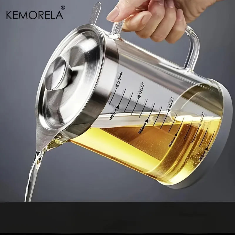 Large Glass Measuring Pitcher with Scale & Stainless Steel Lid (500ml–1.5L)