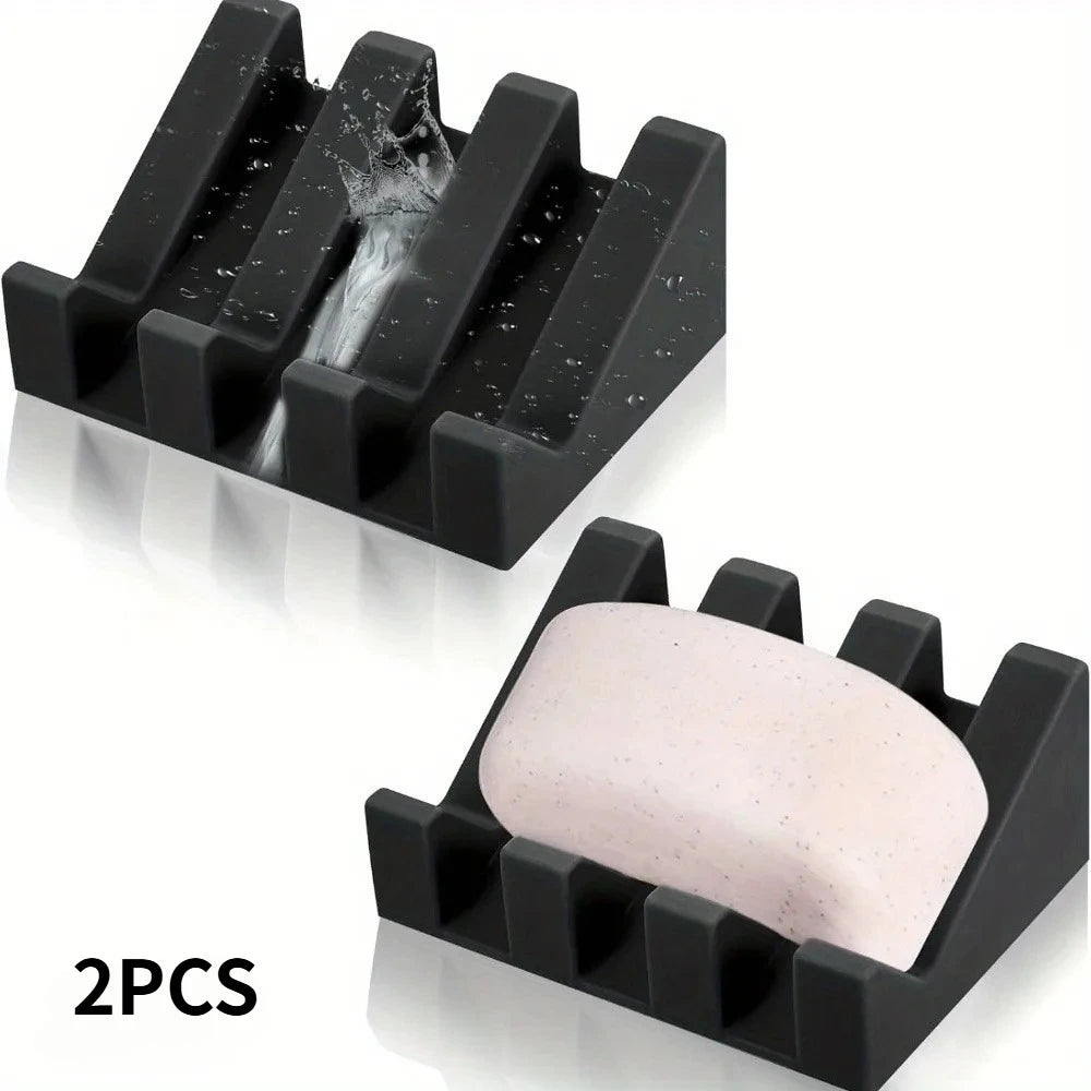 Self-Draining Silicone Soap Dish with Drainage Ridges (Matte Black)
