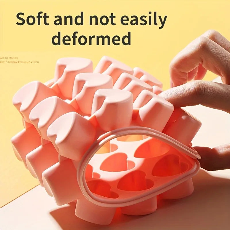 Silicone Ice Cube Tray with Lid — Heart, Round & Diamond Shapes (21-24 Cubes)