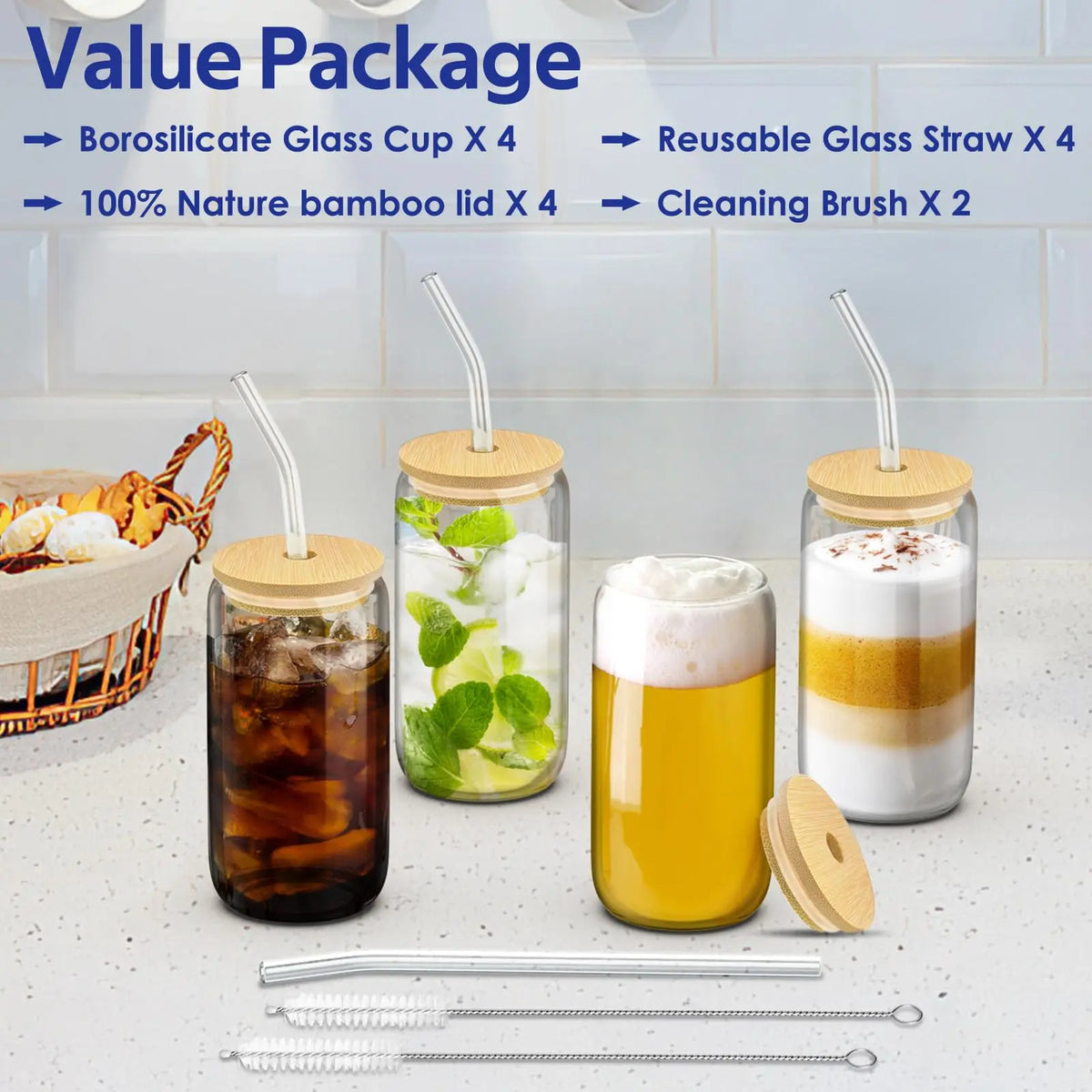 Glass Cups with Bamboo Lids