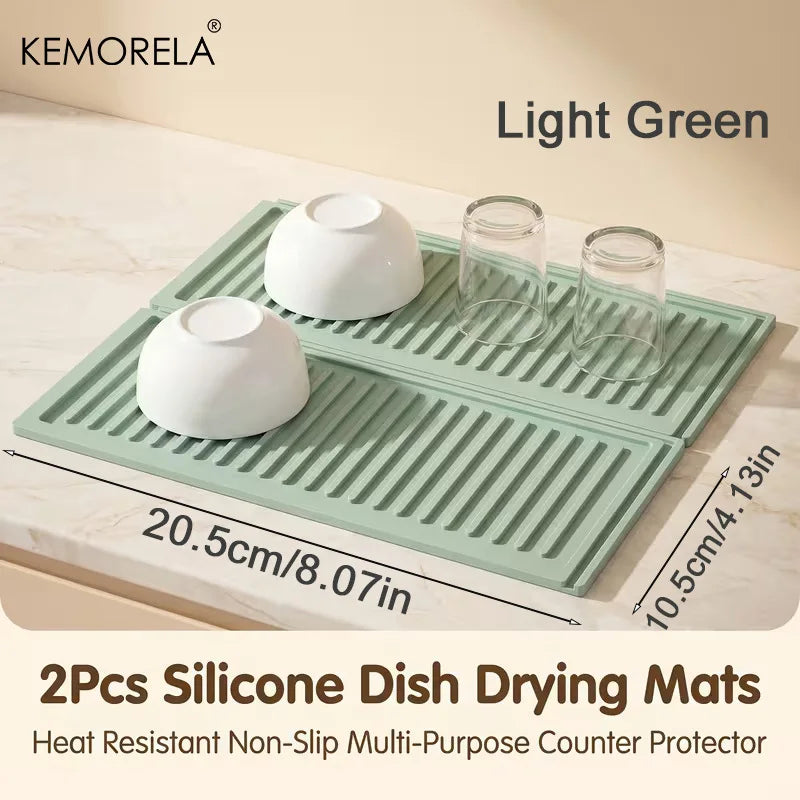 Silicone Dish Drying Mat — Heat-Resistant Counter Protector (Set of 2, 3 Colors)