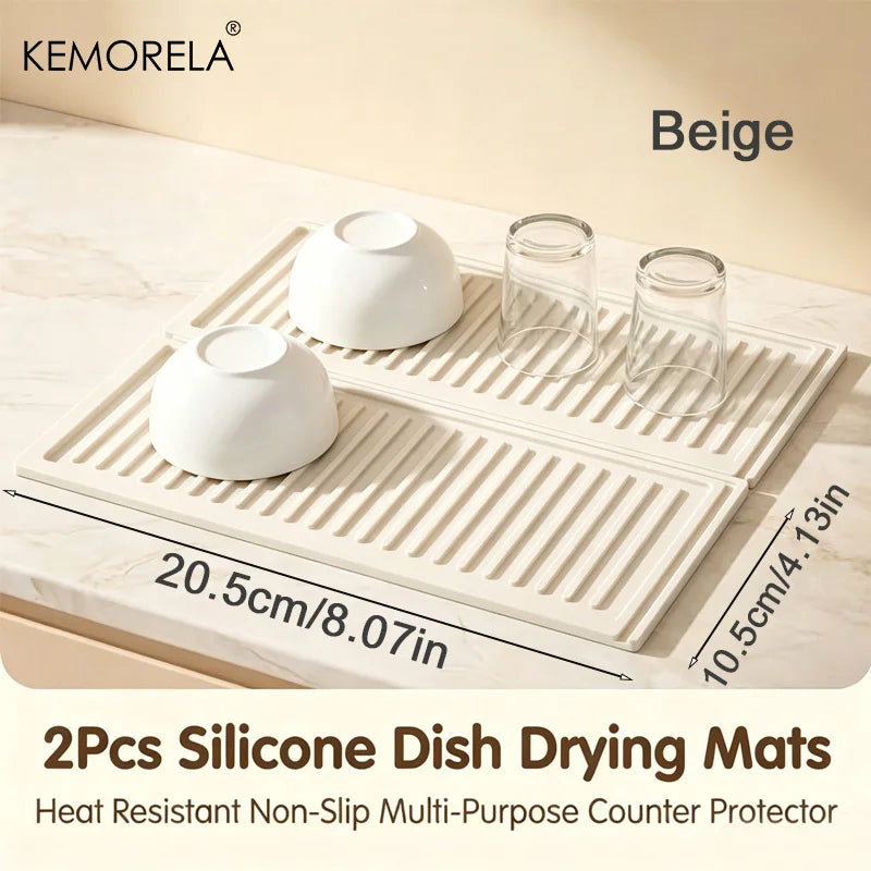 Silicone Dish Drying Mat — Heat-Resistant Counter Protector (Set of 2, 3 Colors)
