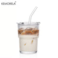 Ribbed Glass Cup with Lid & Glass Straw