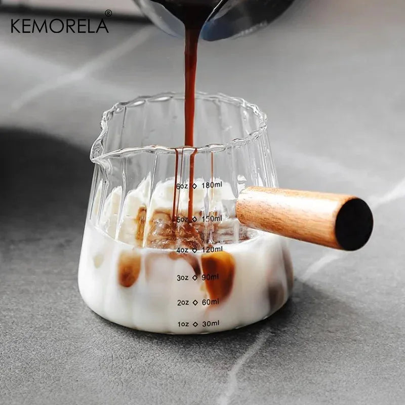 Ribbed Glass Espresso Cup with Wooden Handle & Scale (180ml)