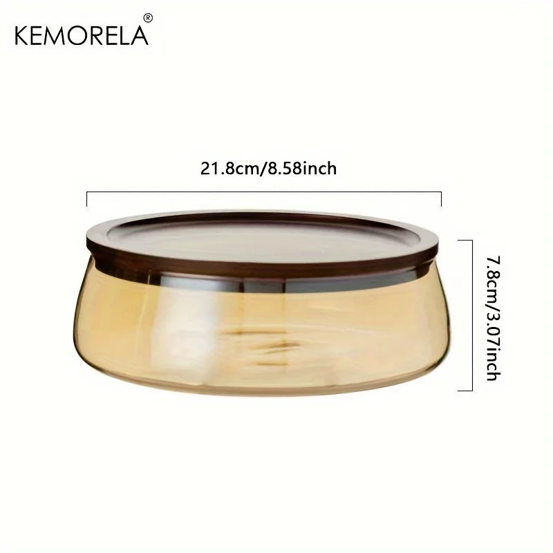 Large Clear Glass Bowl with Walnut Wood Lid