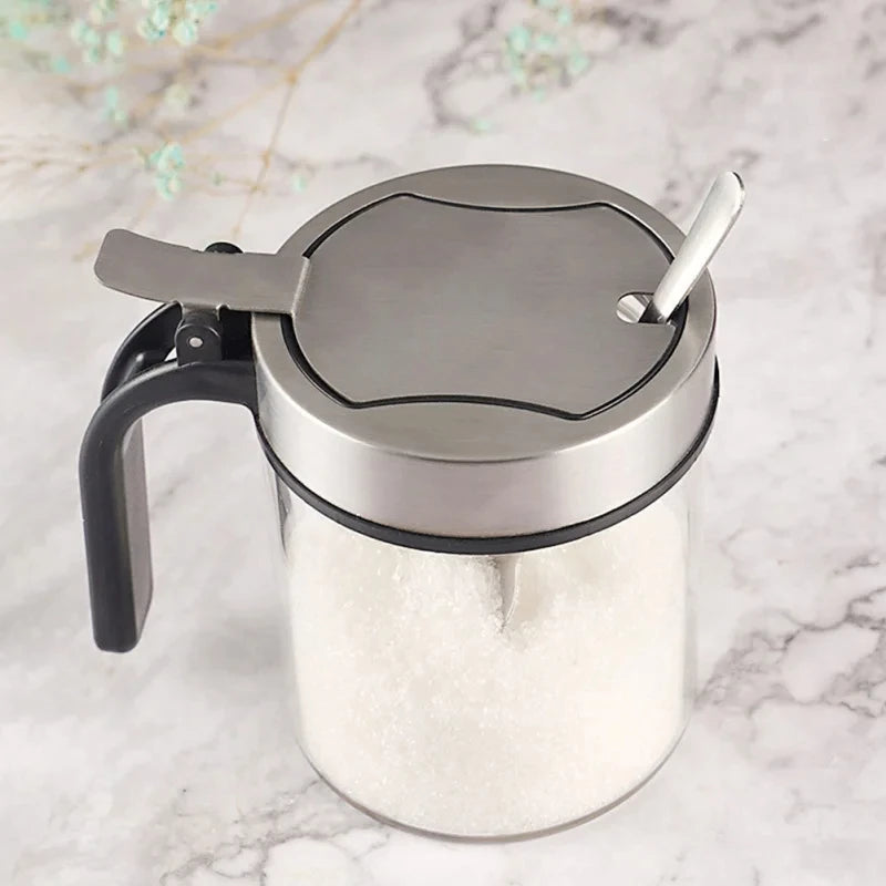 Glass Condiment Jar with Flip Lid & Spoon