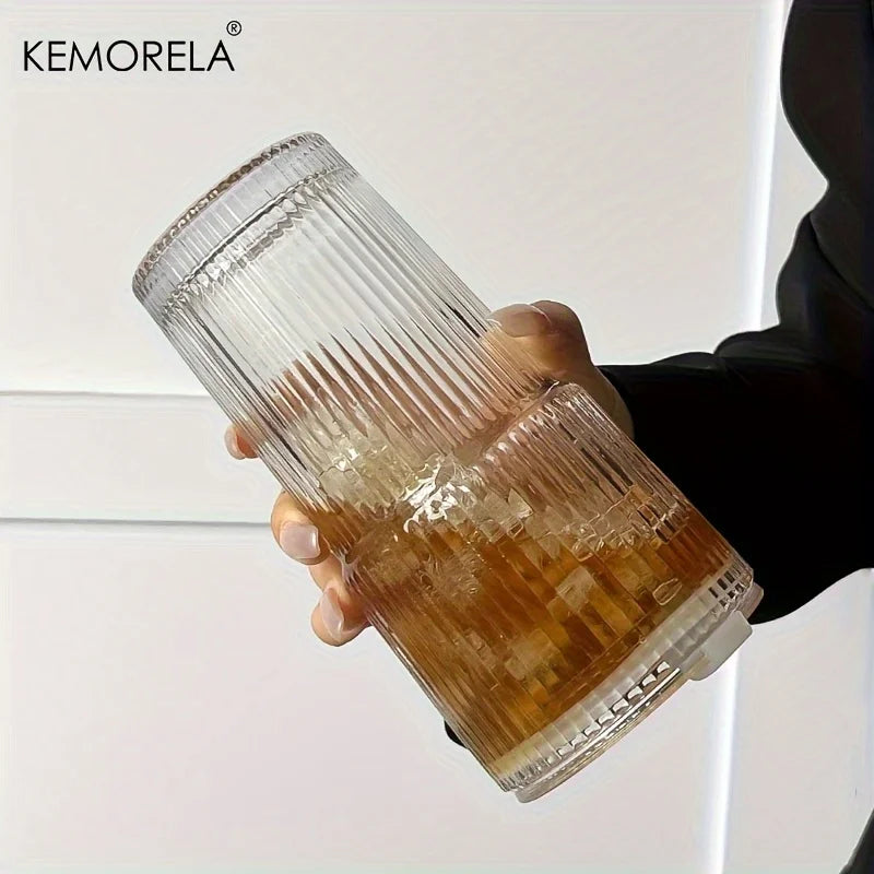 Large Ribbed Glass Cup with Lid & Straw