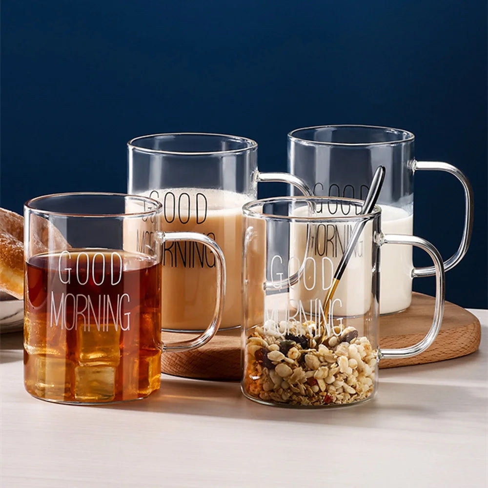 Good Morning Glass Mug with Handle