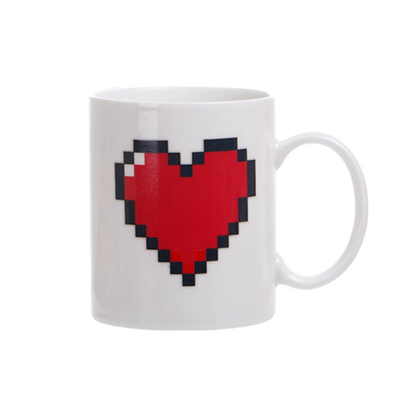 Heat-Sensitive Color-Changing Pixel Heart Ceramic Mug (350ml)