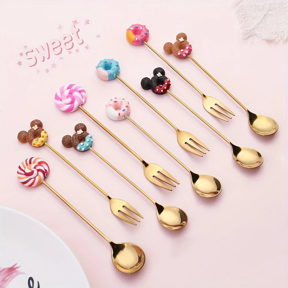 Gold Dessert Spoon & Fork Set