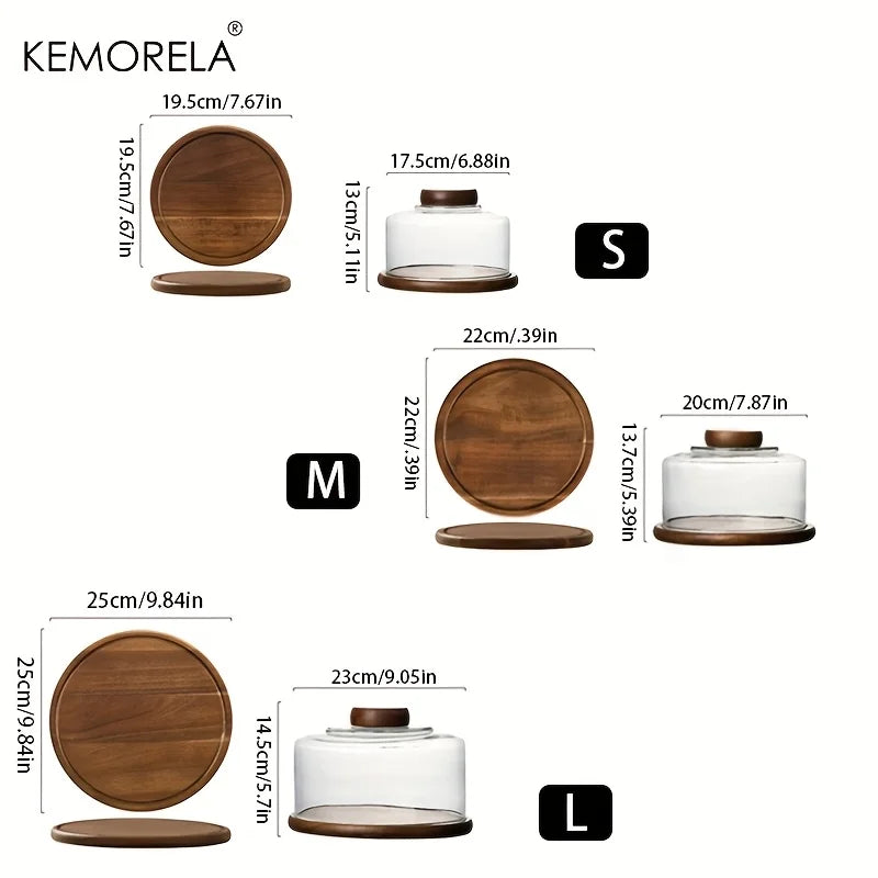 Glass Cake Stand with Walnut Wood Base & Dome