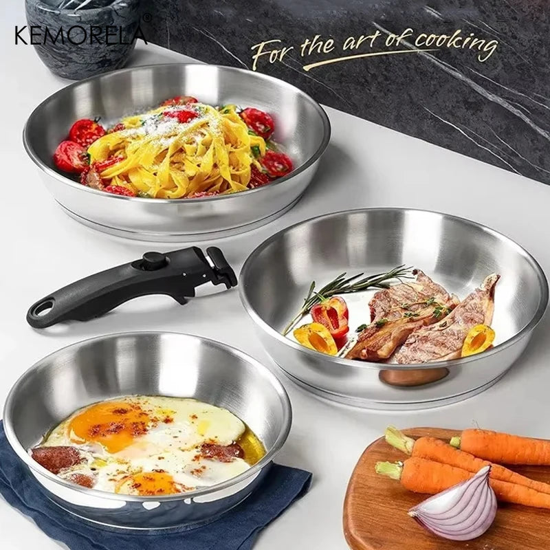 Stainless Steel Frying Pan Set with Detachable Handle (3-Piece: 20/24/28cm)