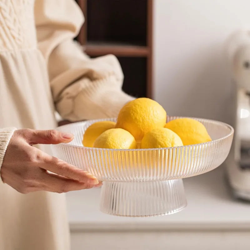 Ribbed Glass Footed Fruit Bowl