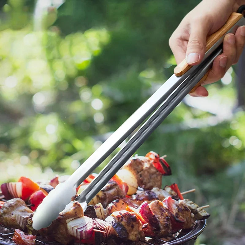 Wooden Handle Food Tongs (Heavy Duty)