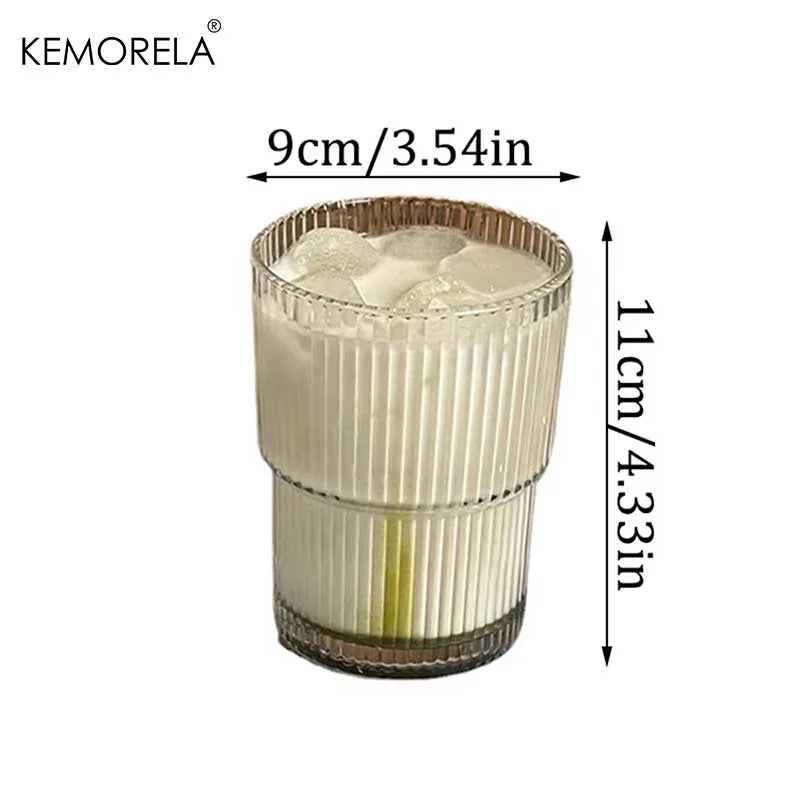 Ribbed Glass Cup with Lid & Glass Straw