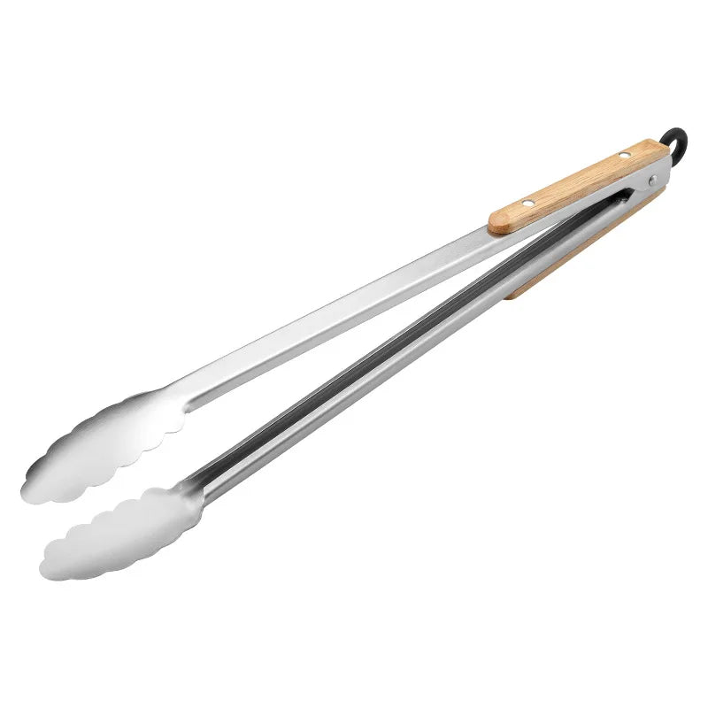 Wooden Handle BBQ Food Tongs