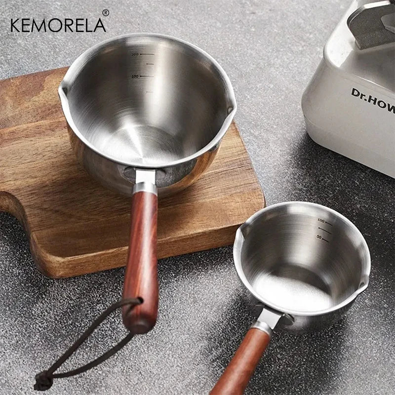 Stainless Steel Espresso Shot Cup with Wooden Handle & Scale (150/250ml)