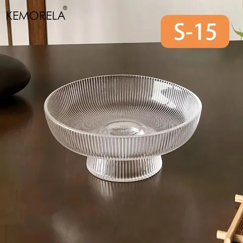 Ribbed Glass Footed Fruit Bowl