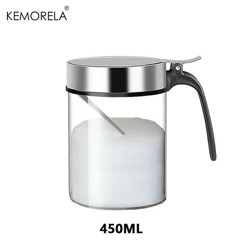 Glass Condiment Jar with Flip Lid & Spoon