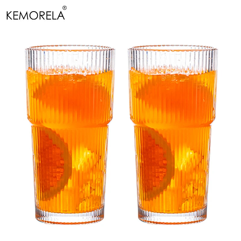 Large Ribbed Glass Cup with Lid & Straw