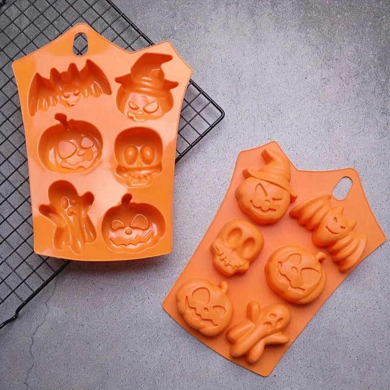 Halloween Silicone Baking Mold — Pumpkin, Ghost, Bat & Skull (6-Cavity)