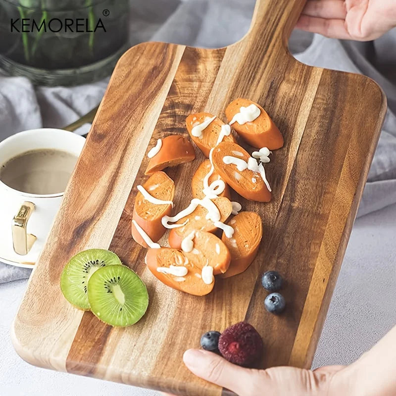 Solid Acacia Wood Rectangular Cutting & Serving Board with Handle (3 Sizes)