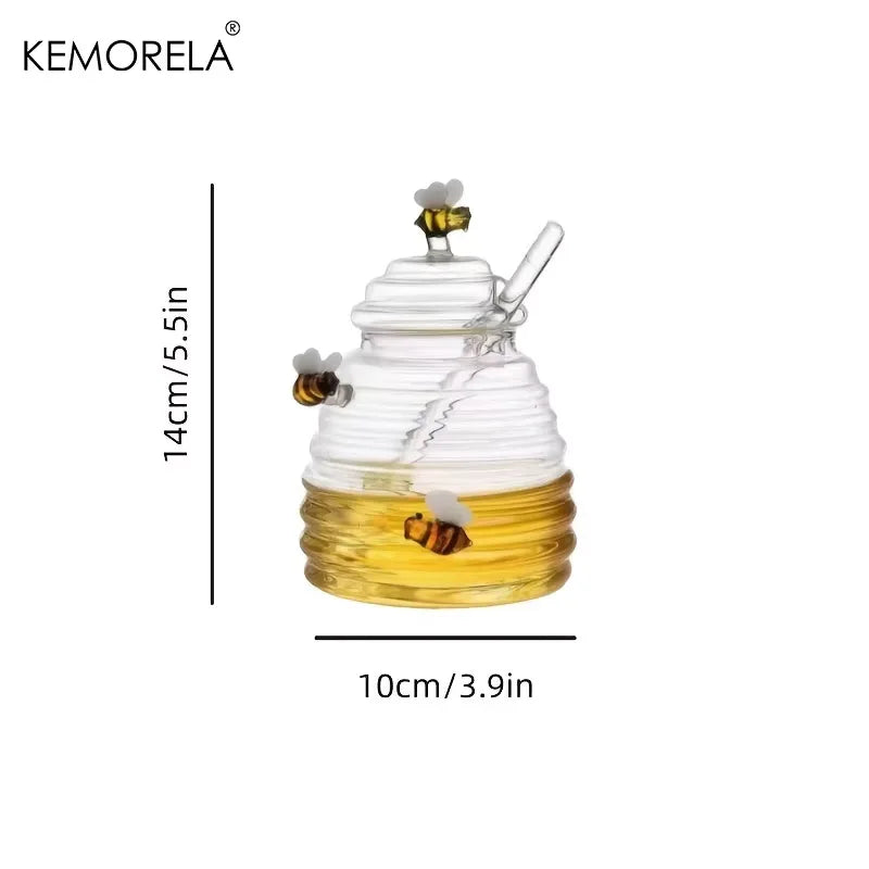 Glass Beehive Honey Jar with Dipper & Lid