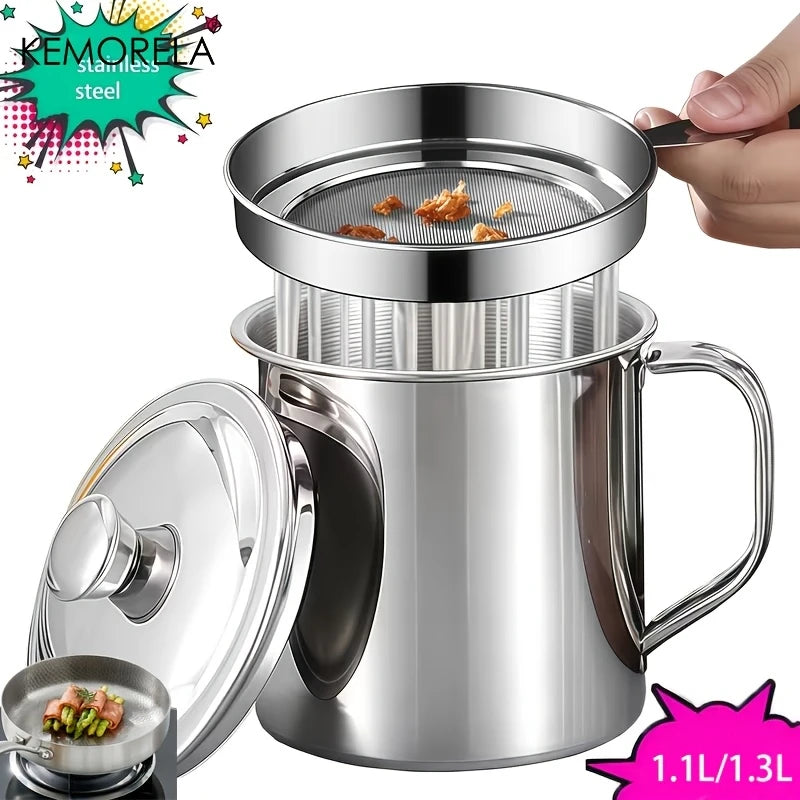 Stainless Steel Oil Storage Pot with Strainer