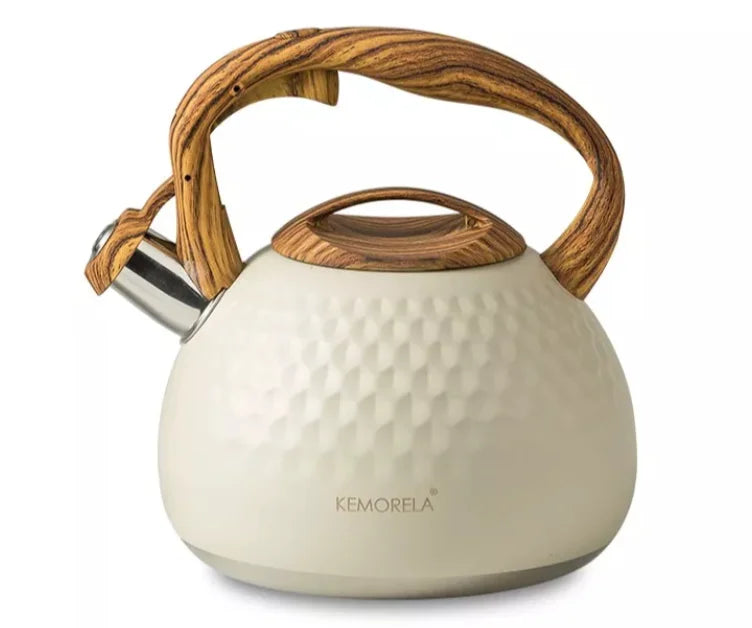 Hammered Stainless Steel Whistling Kettle with Wood Handle
