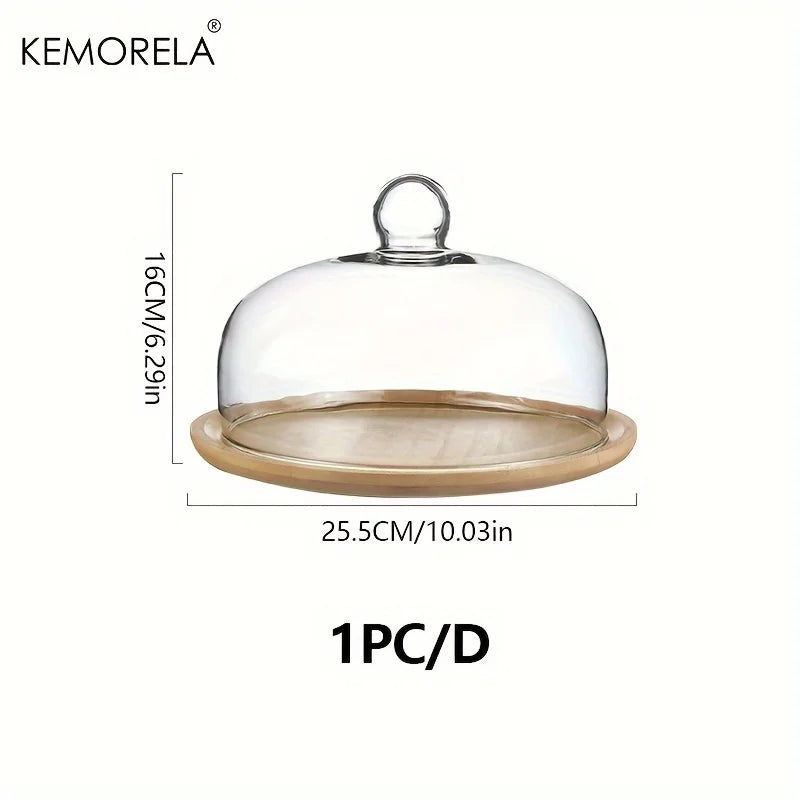 Wooden Cake Stand with Glass Dome Cover