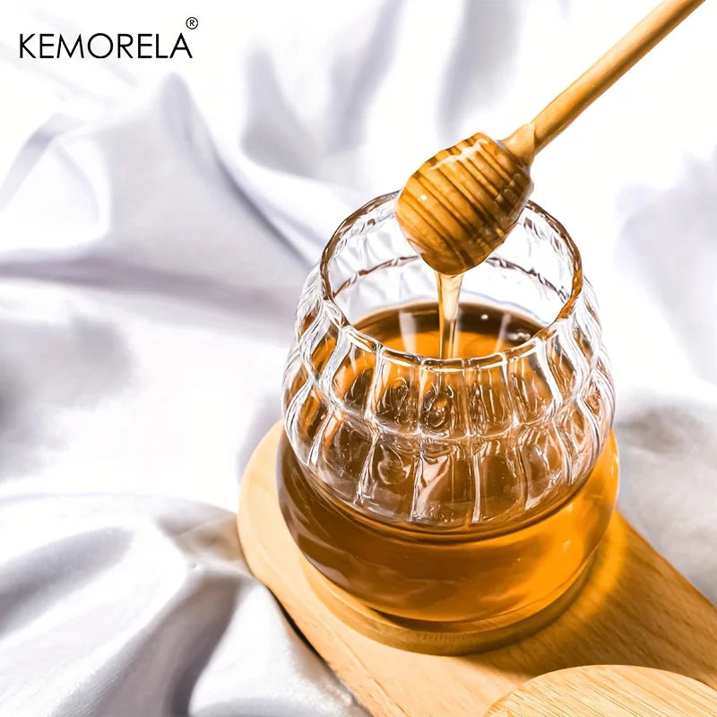 Glass Honey Jar with Bamboo Lid & Wooden Dipper (330/450ml)