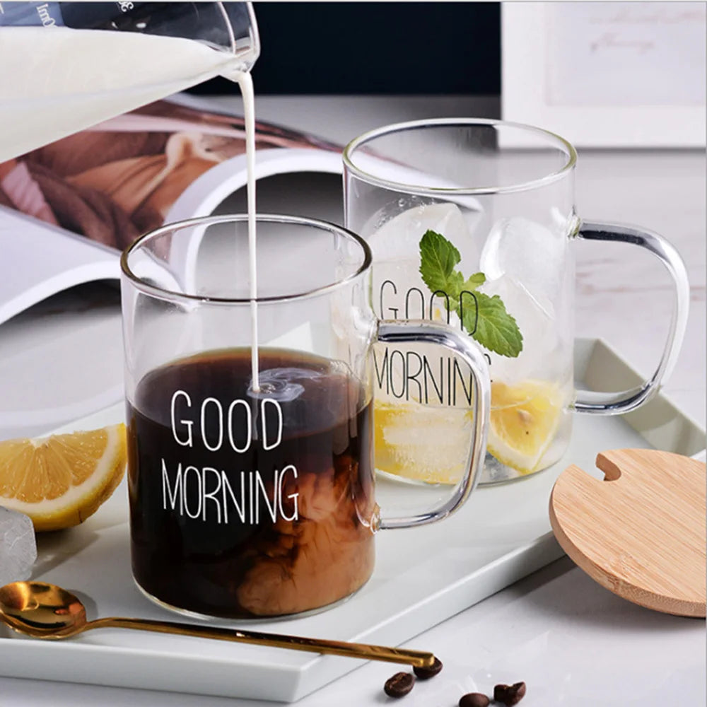 Good Morning Glass Mug with Handle