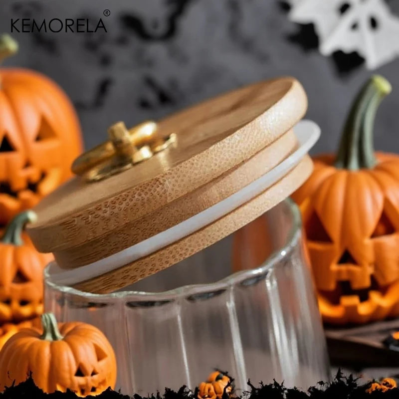 Ribbed Glass Storage Jar with Bamboo Lid & Ring Pull (500/800ml)